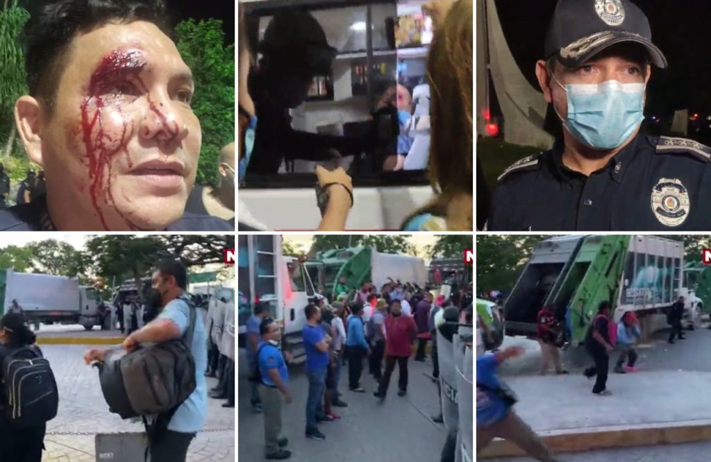 PIEDRAS, GOLPES Y GAS PIMIENTA|| Estalla violencia en Cancún entre recolectores de basura y policías municipales