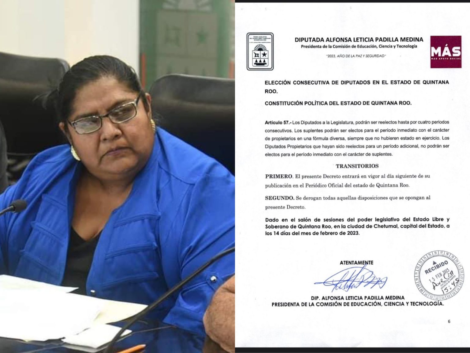 Diputada del MAS quiere reelección por cuatro veces consecutivas en el Congreso de Quintana Roo