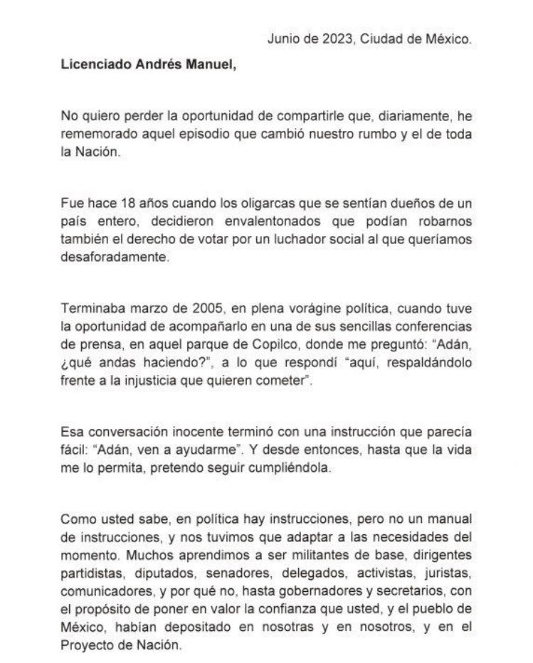 Adán Augusto López pidió en carta a AMLO ser relevado de la Segob para buscar candidatura presidencial - carta-aalh-a-amlo