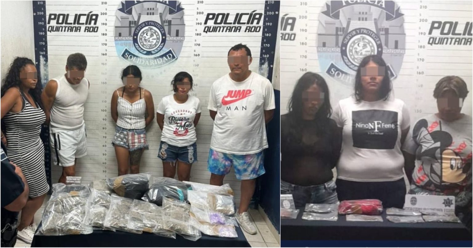 ELLAS TAMBIÉN TRAFICAN || Arrestan a seis mujeres y dos hombres con metanfetaminas y marihuana en Playa del Carmen