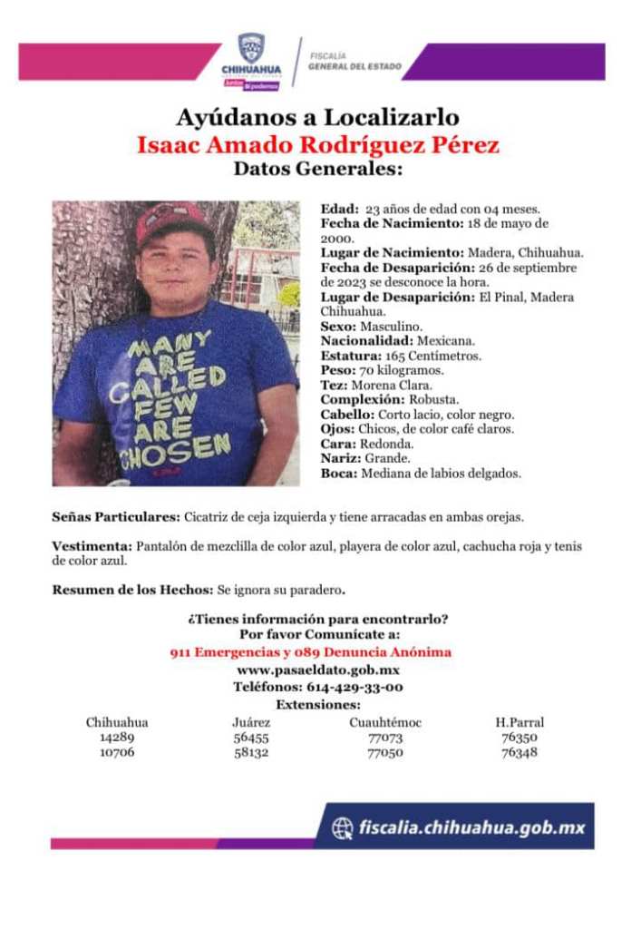 Desaparecen 4 jóvenes en Chihuahua; investigan posible relación entre casos - isaac-amado-rodriguez-perez-707x1024