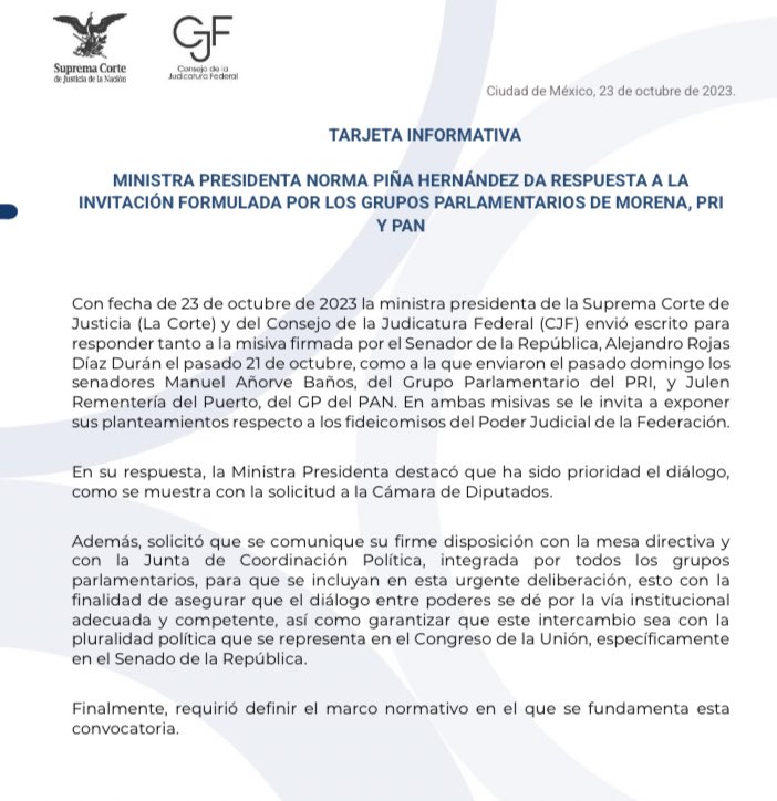 Ministra Norma Piña, presidenta de la SCJN, acepta diálogo con senadores sobre fideicomisos - ministra-norma-pina-acepta-dialogo-con-senadores-sobre-fideicomisos