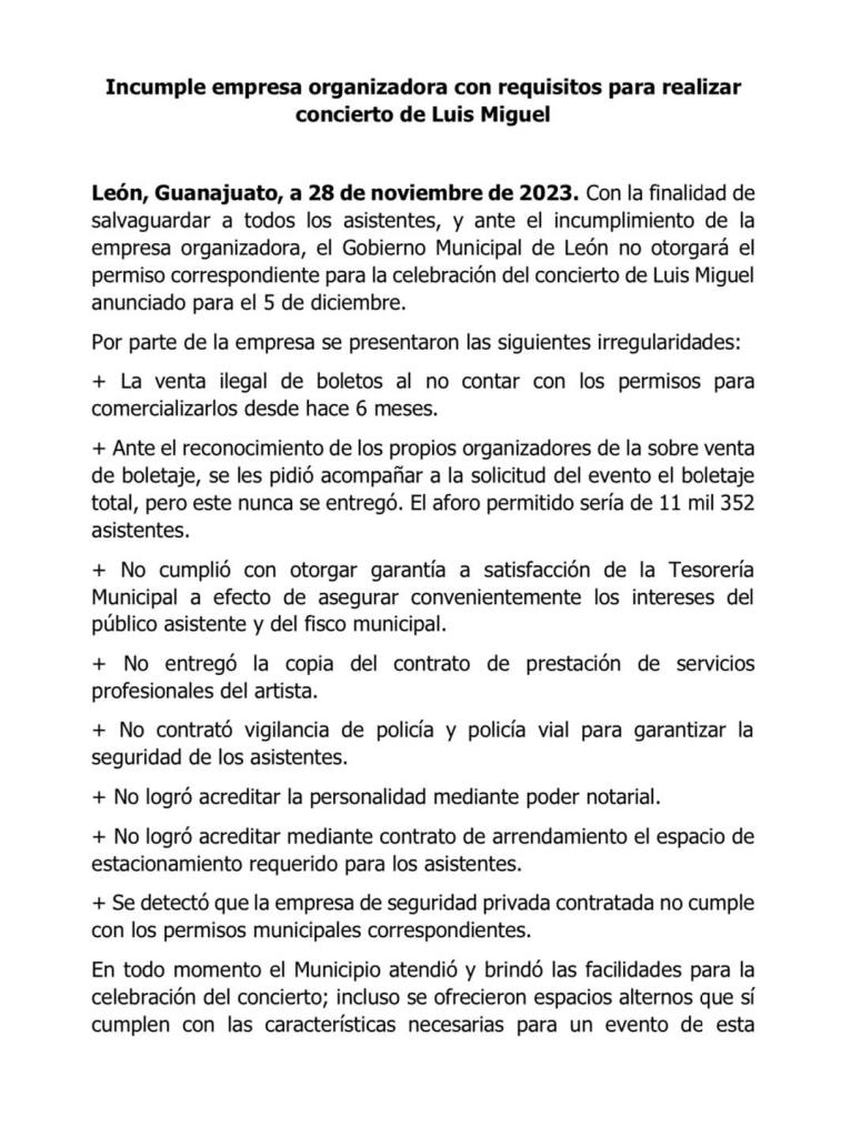 Cancelan concierto de Luis Miguel en León, Guanajuato - cancelan-concierto-de-luis-miguel-en-leon-775x1024