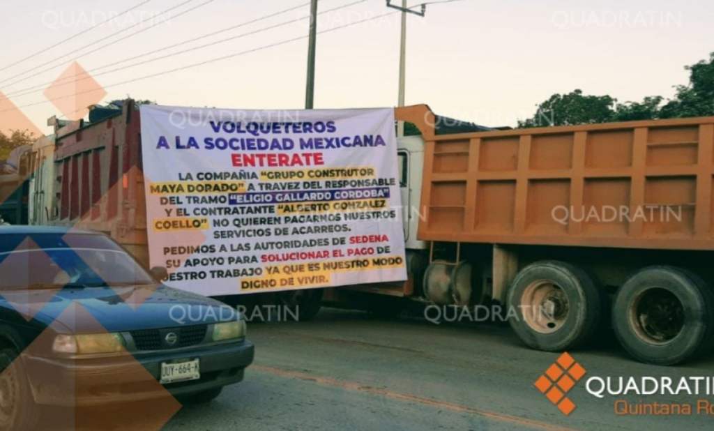 Volqueteros protestan en obras del Tren Maya por falta de pagos - manifestacion-de-volqueteros-en-tramo-7-del-tren-maya-1024x618