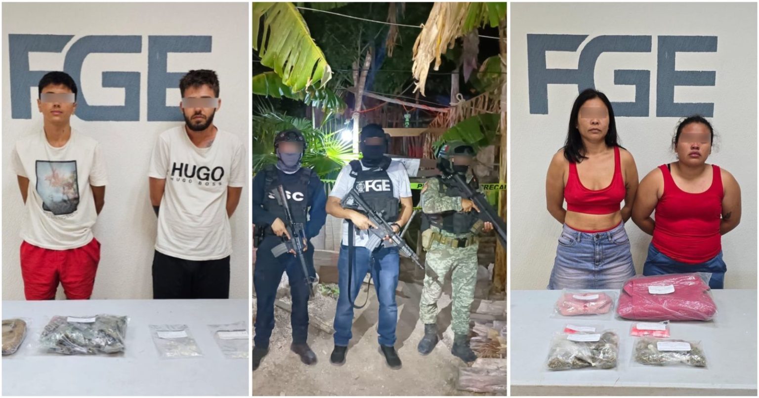 Aseguran a cuatro personas además de drogas y motocicletas en cuatro cateos realizados en Tulum