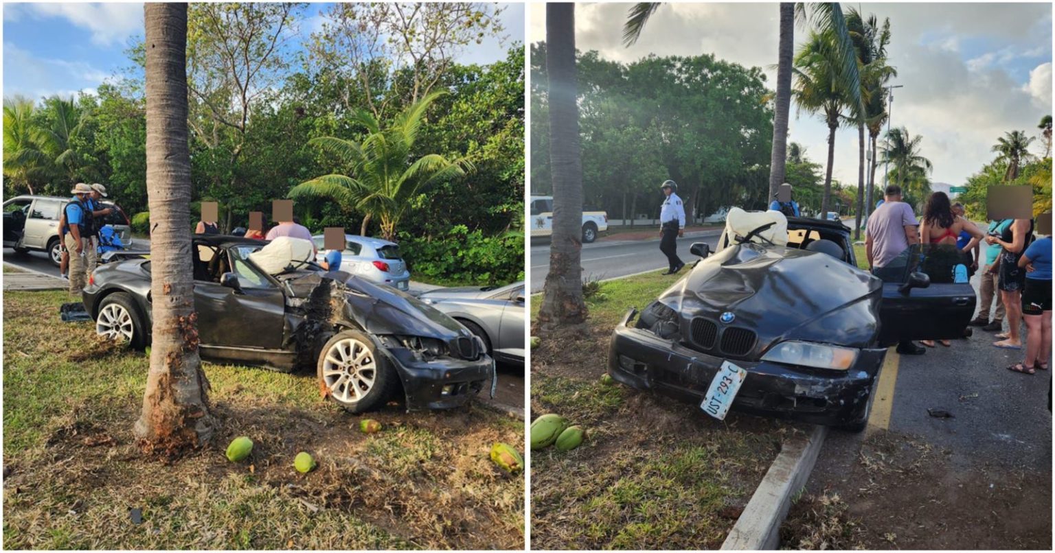 Se impacta BMW contra camellón de la Kukulcán