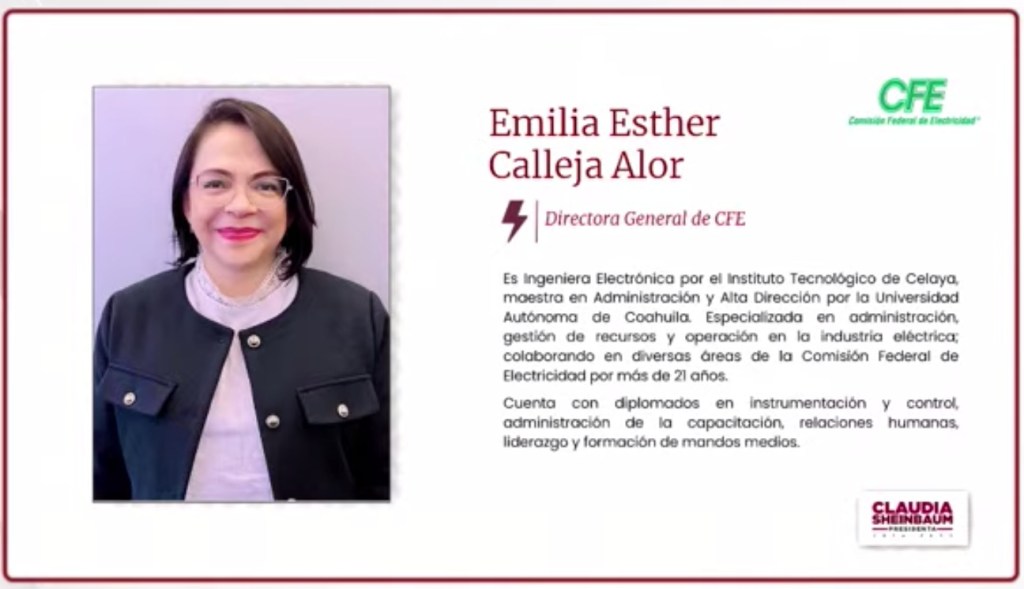 Sheinbaum anuncia a Emilia Calleja como la primera mujer directora de CFE - emilia-esther-calleja-1024x589