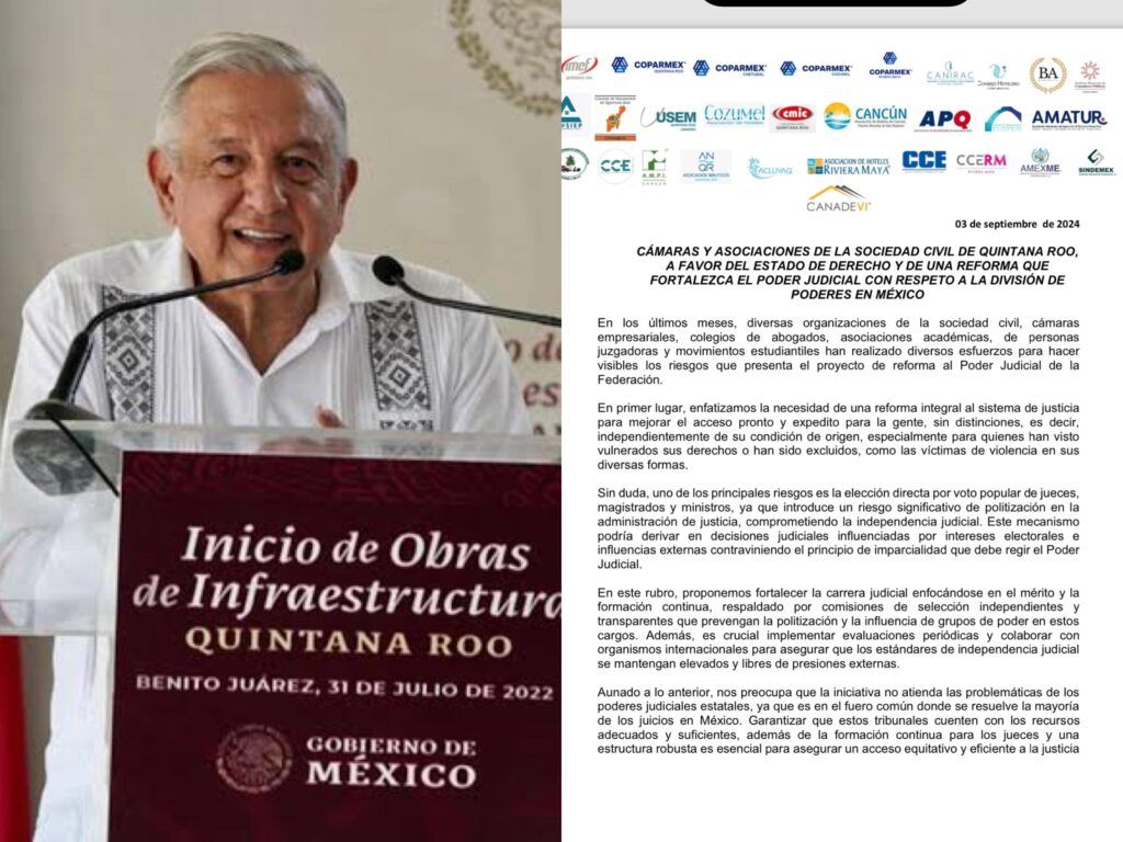 INCERTIDUMBRE FINANCIERA: Rechazan empresarios de Quintana Roo reforma judicial de AMLO