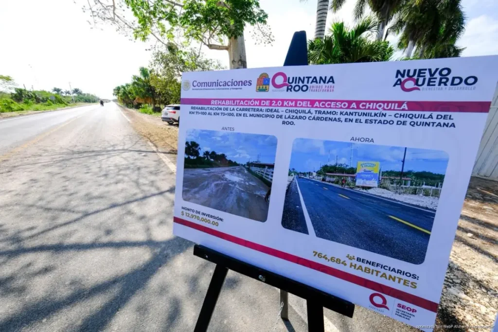 Constata Mara Lezama rehabilitación del tramo carretero Kantunilkín – Chiquilá, realizada por la SICT