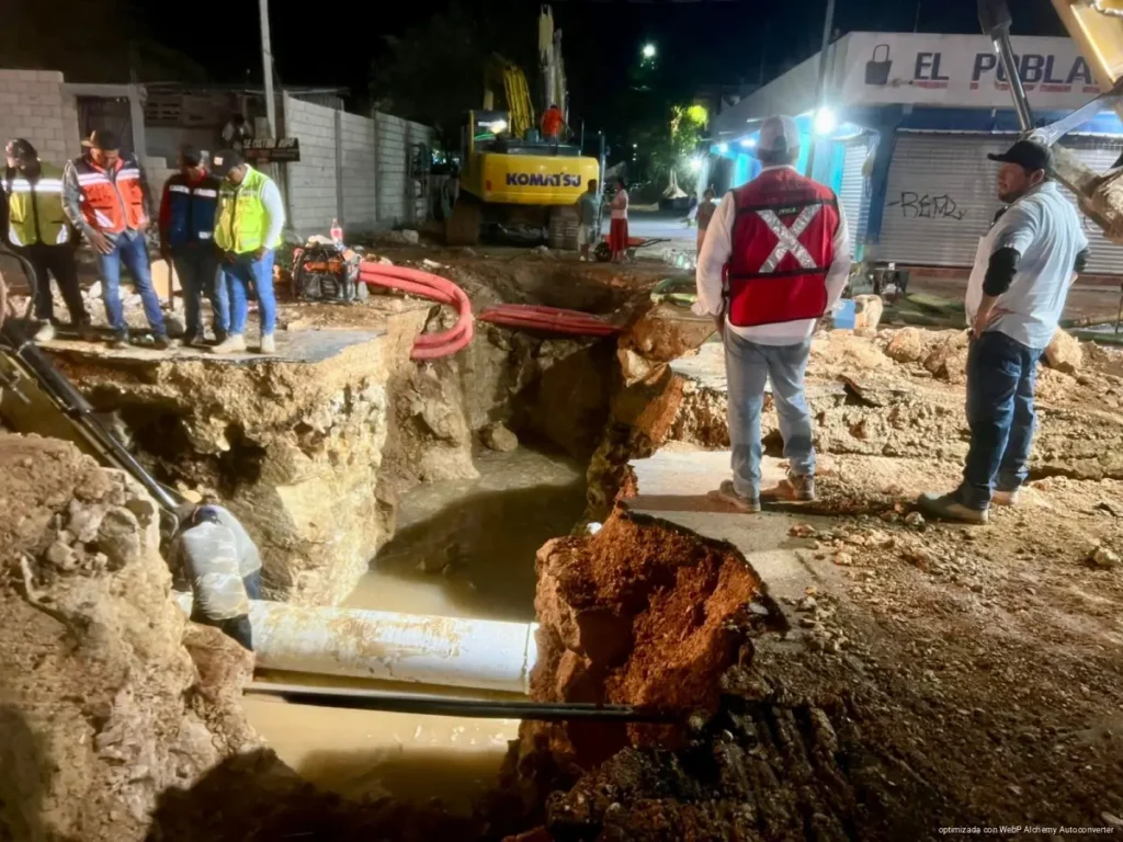 Concluyen reparación de línea de agua dañada en Playa del Carmen; prevén baja presión