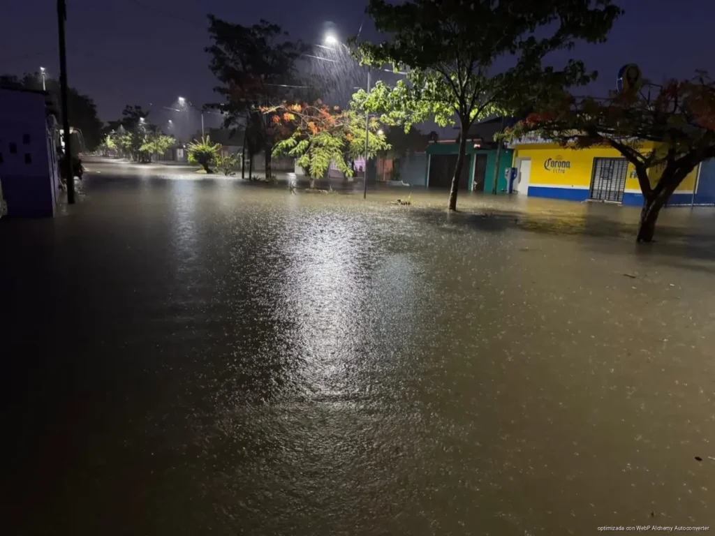 Colonias de Chetumal bajo el agua tras intensa madrugada de lluvia; vehículos varados, calles inundadas y árboles caídos tras fuerte temporal