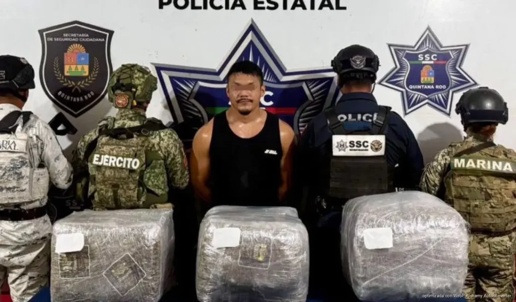 Detienen a presunto narcomenudista con 30 kilos de marihuana en Cancún