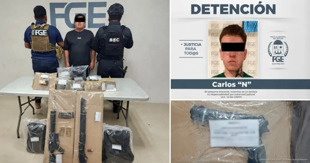 Detienen a dos hombres con droga, armas y cartuchos en Playa del Carmen