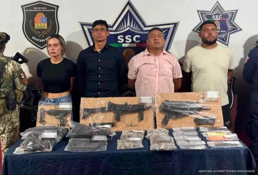 Detienen a cuatro con presunta droga y armas en Cancún